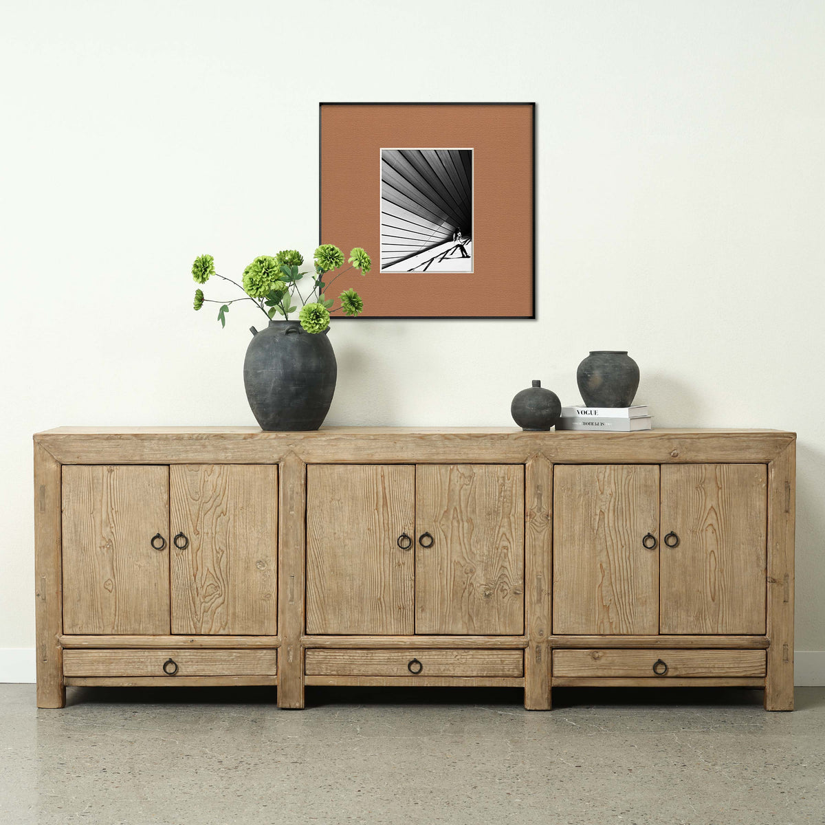 Approx. 94" Long Antique Sideboard with Six Doors & Three Drawers, Weathered Natural