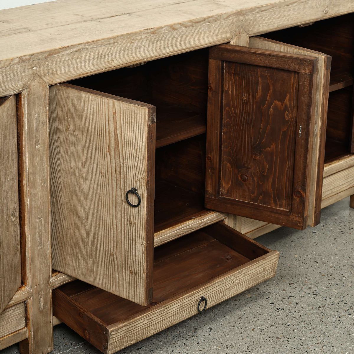 Approx. 94" Long Antique Sideboard with Six Doors & Three Drawers, Weathered Natural
