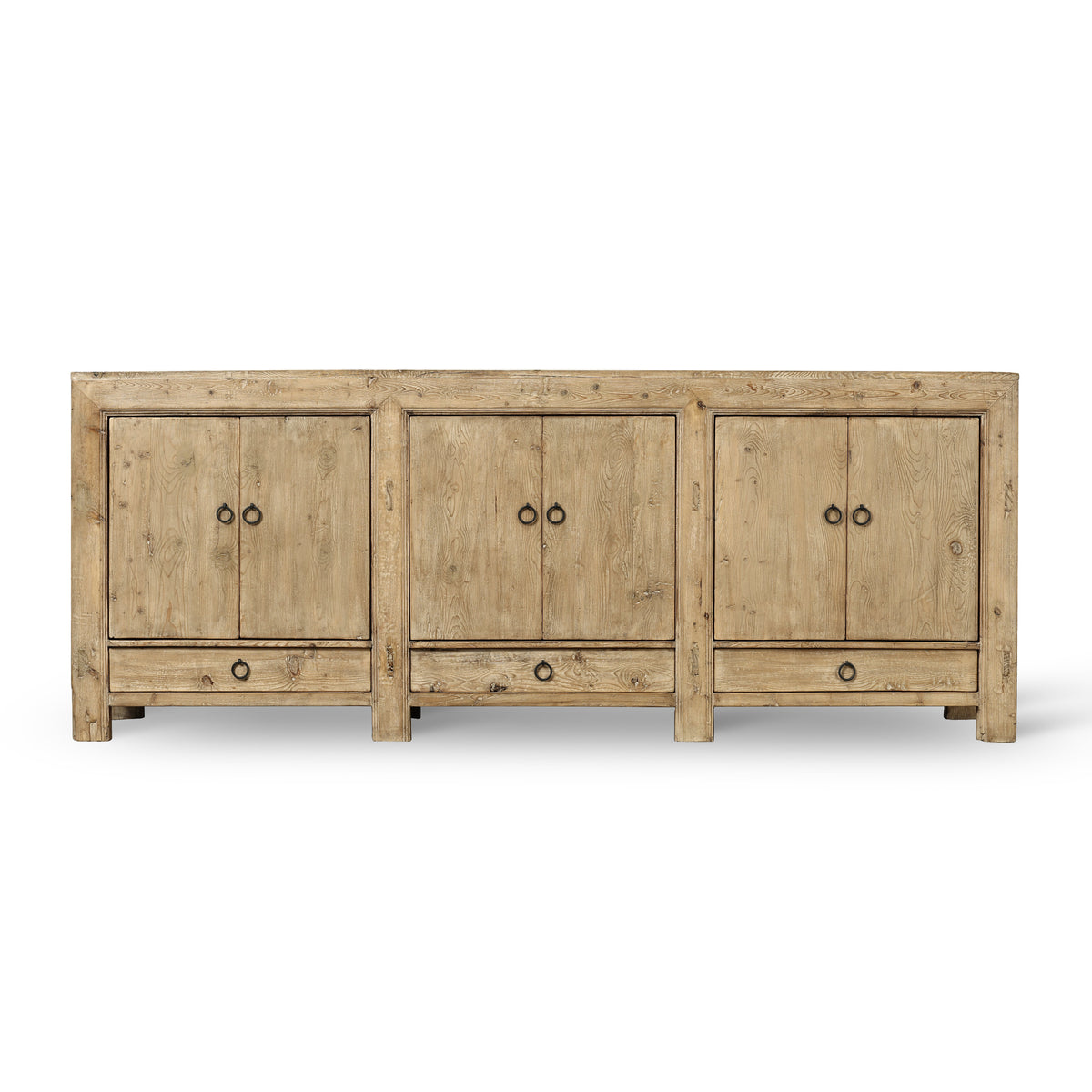 Approx. 91" Long Antique Sideboard with Six Doors & Three Drawers, Weathered Natural