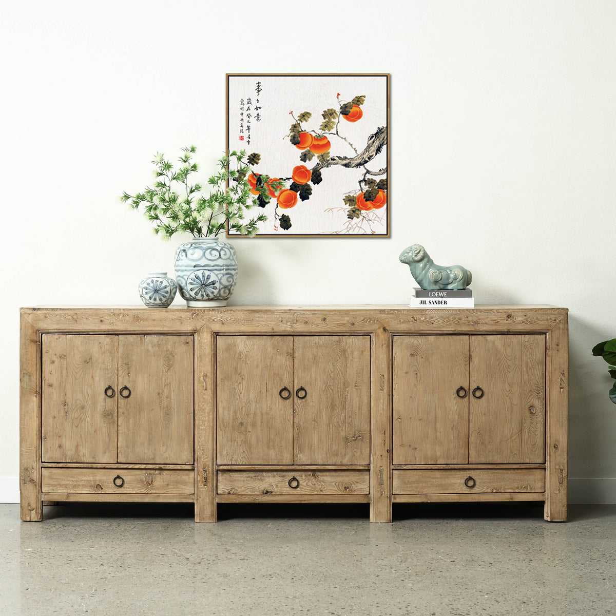 Approx. 91" Long Antique Sideboard with Six Doors & Three Drawers, Weathered Natural