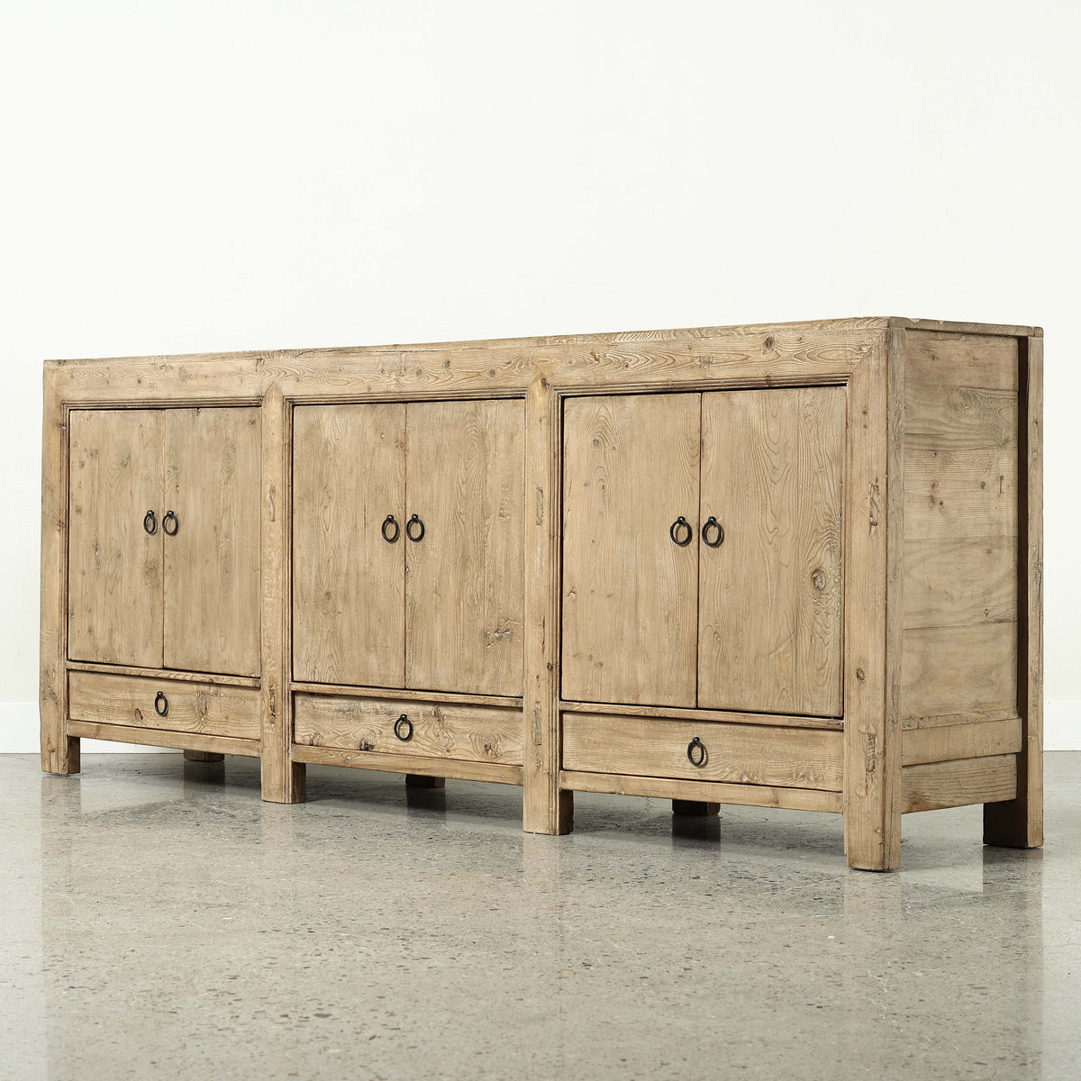 Approx. 91" Long Antique Sideboard with Six Doors & Three Drawers, Weathered Natural