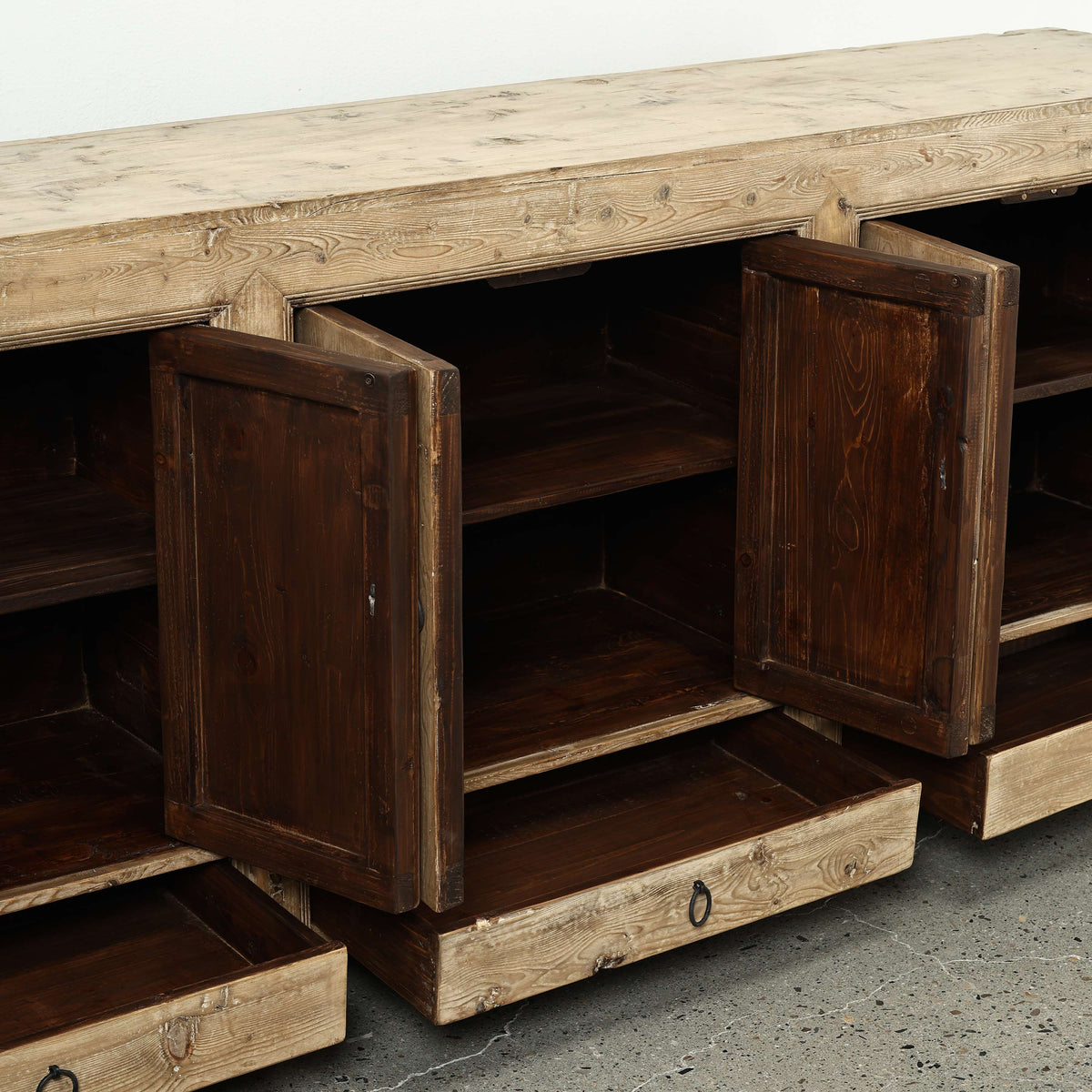 Approx. 91" Long Antique Sideboard with Six Doors & Three Drawers, Weathered Natural