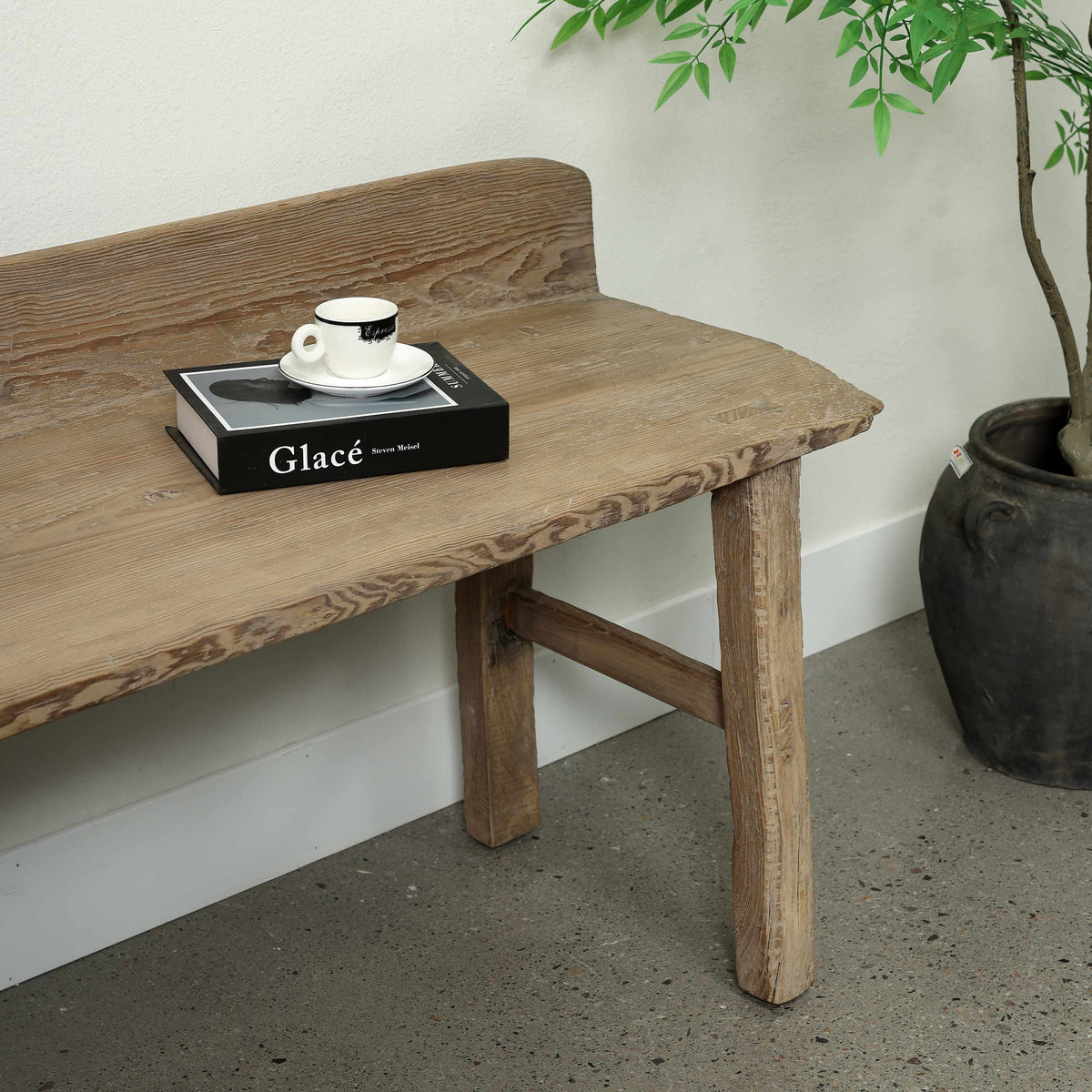 Approx. 60.2 Inches Wide 24.8 Inches High Live Edge Vintage Bench Weathered Natural