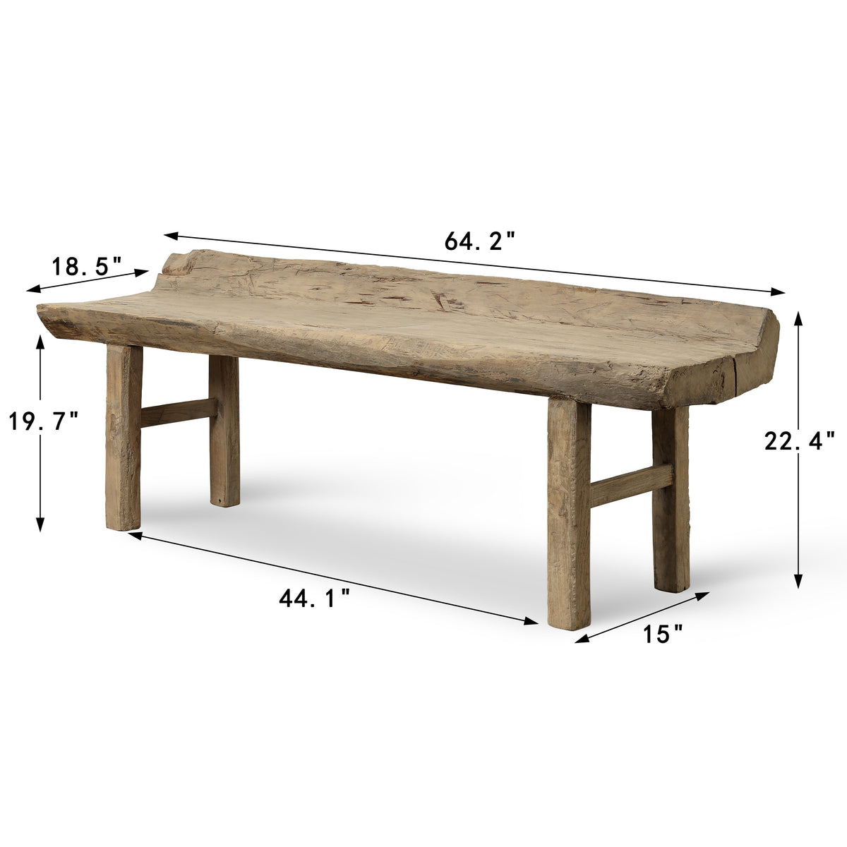 Approx. 64.2 Inches Wide 22.4 Inches High Live Edge Vintage Bench Weathered Natural