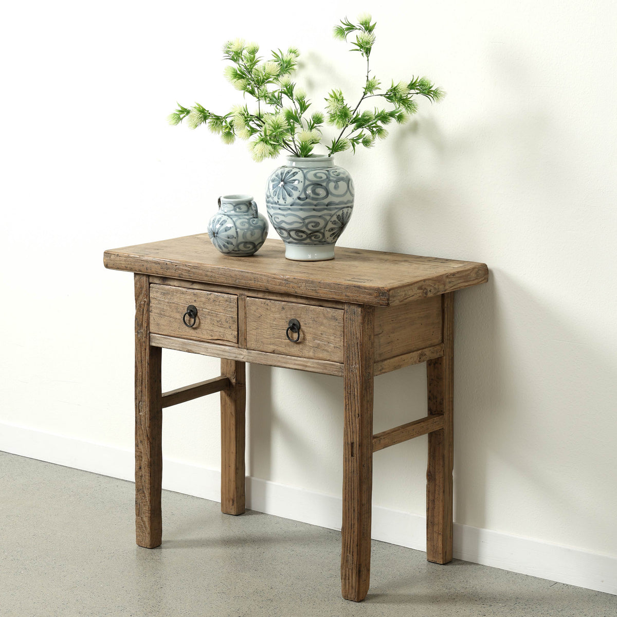 Approx 38" Long 18" Deep Vintage Entry Table with Two Drawers Weathered Natural