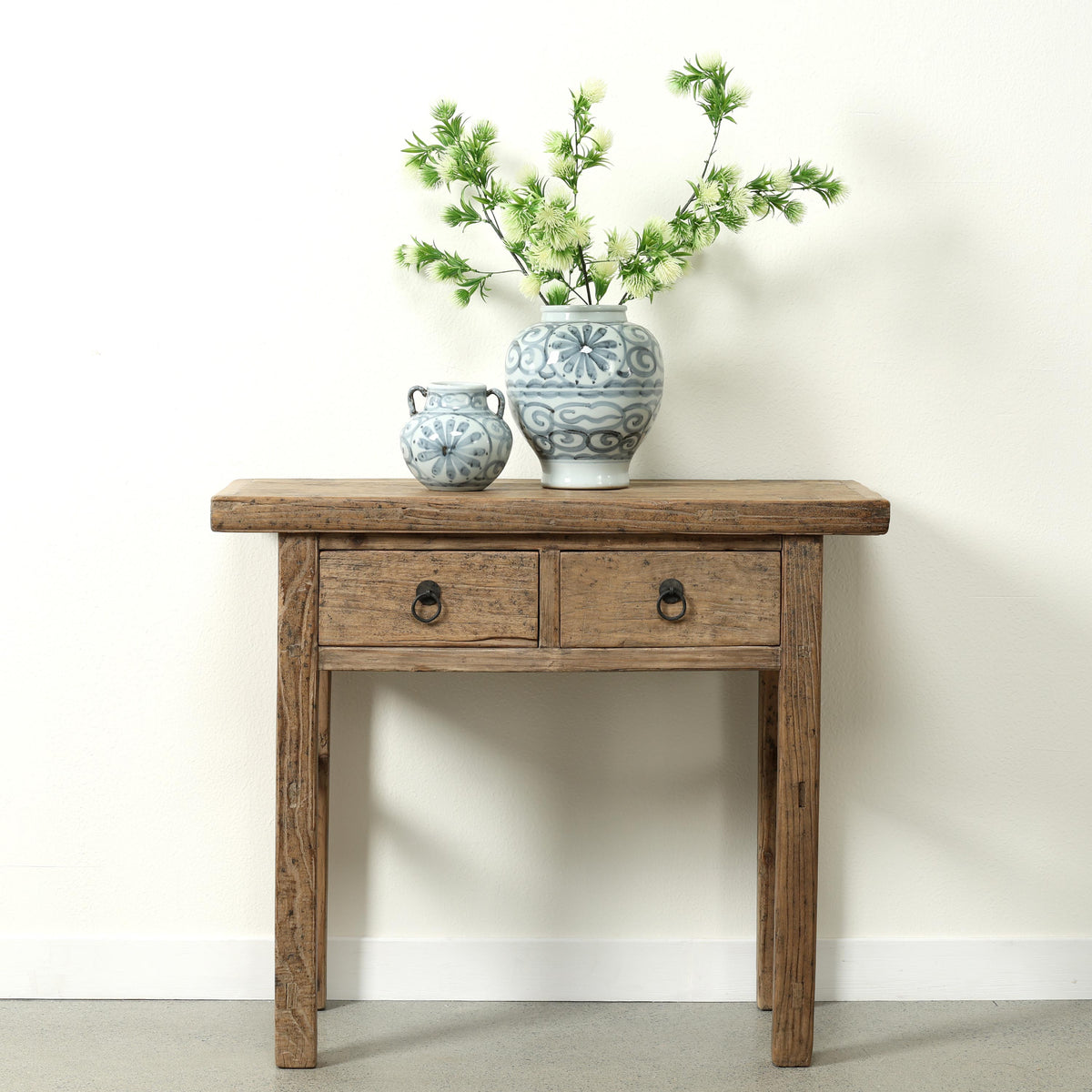 Approx 38" Long 18" Deep Vintage Entry Table with Two Drawers Weathered Natural