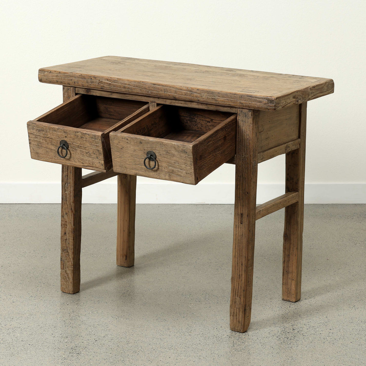 Approx 38" Long 18" Deep Vintage Entry Table with Two Drawers Weathered Natural