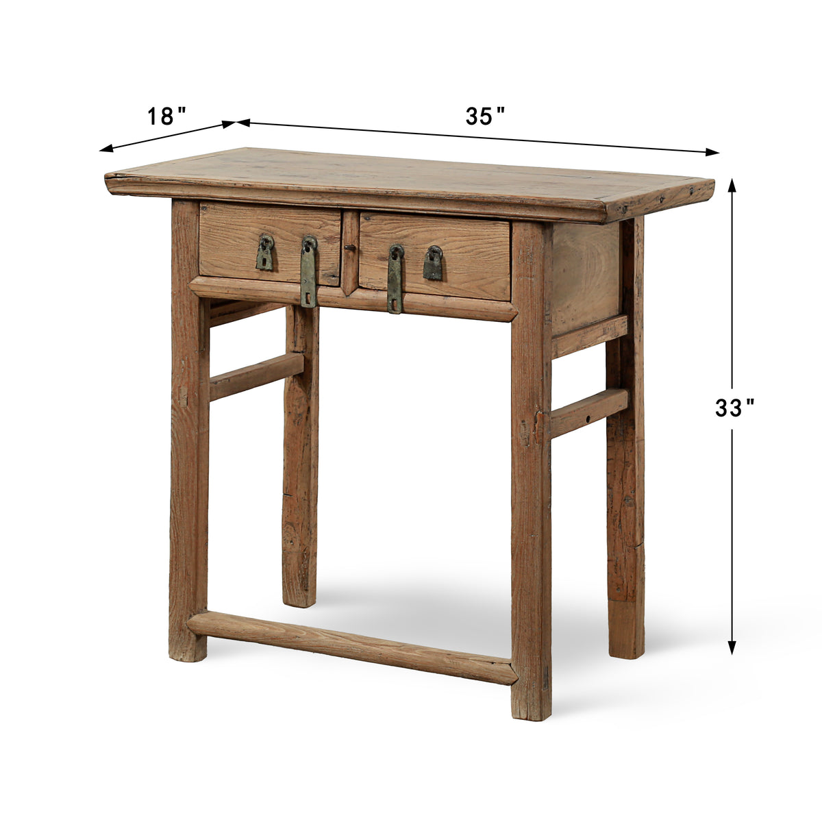 Approx.35" Long 18" Deep Vintage Entry Table with Two Drawers Weathered Natural