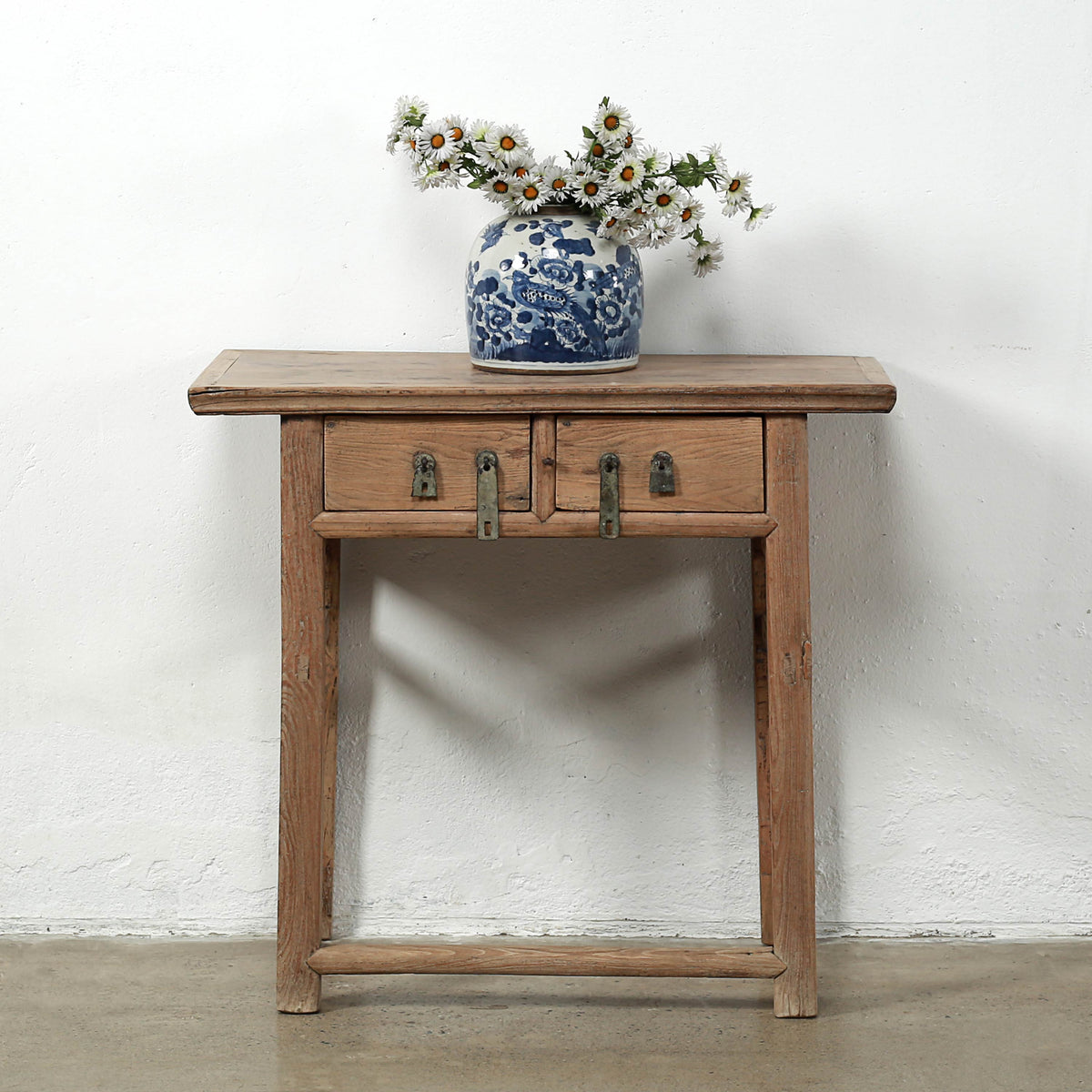 Approx.35" Long 18" Deep Vintage Entry Table with Two Drawers Weathered Natural