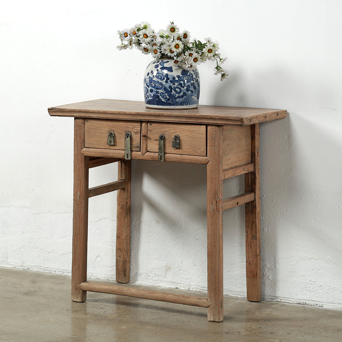 Approx.35" Long 18" Deep Vintage Entry Table with Two Drawers Weathered Natural