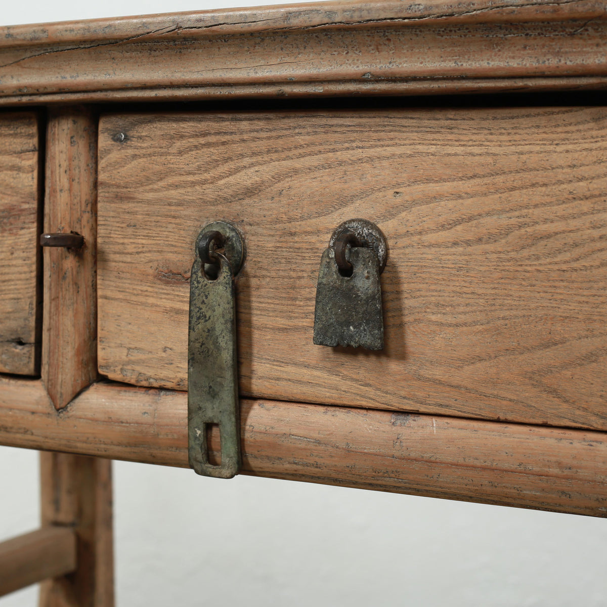 Approx.35" Long 18" Deep Vintage Entry Table with Two Drawers Weathered Natural
