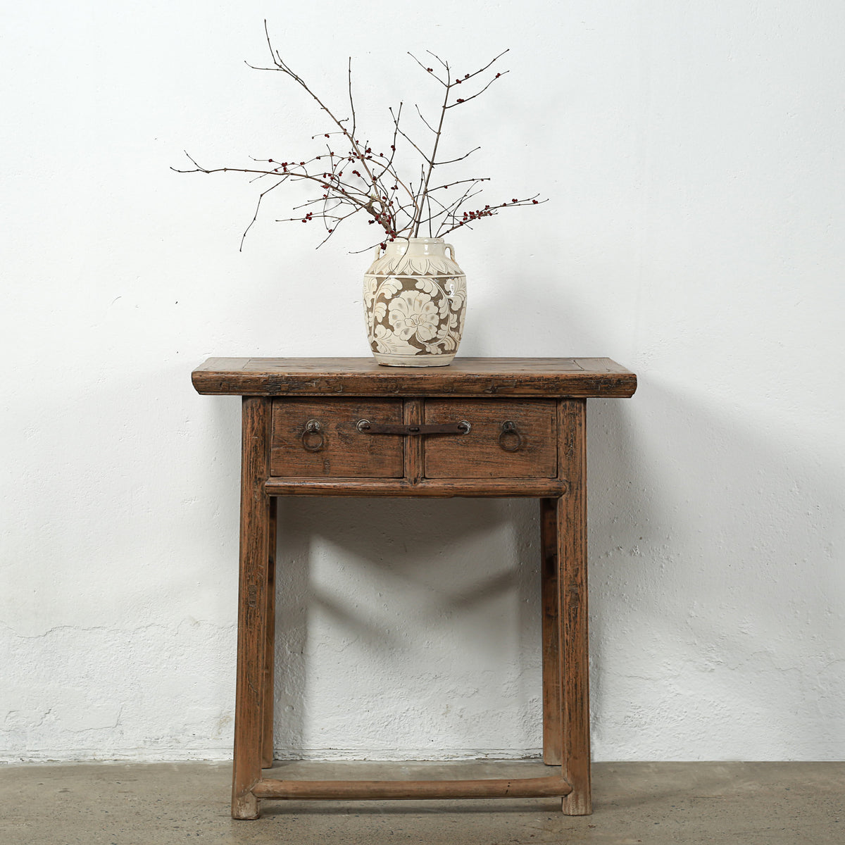 Approx.32" Long 18" Deep Vintage Entry Table with Two Drawers Weathered Natural