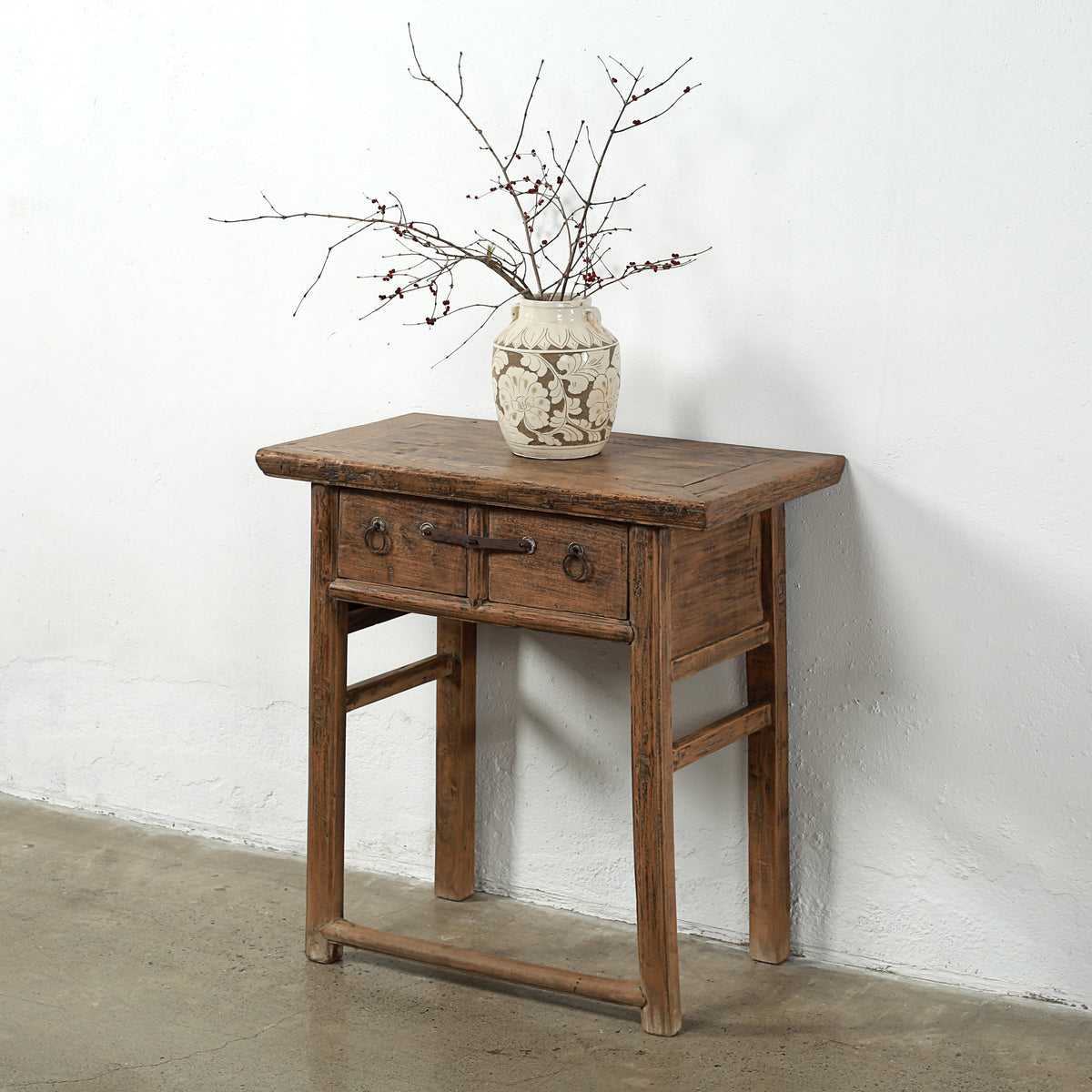 Approx.32" Long 18" Deep Vintage Entry Table with Two Drawers Weathered Natural