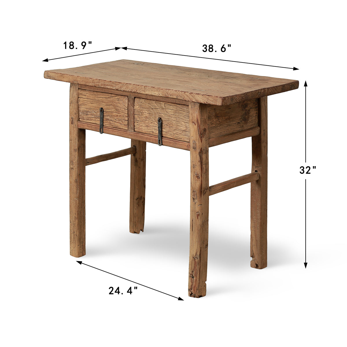 Vintage Reclaimed Entry Table Elmwood with Drawers 38.6" W x 18.9" D x 32" H