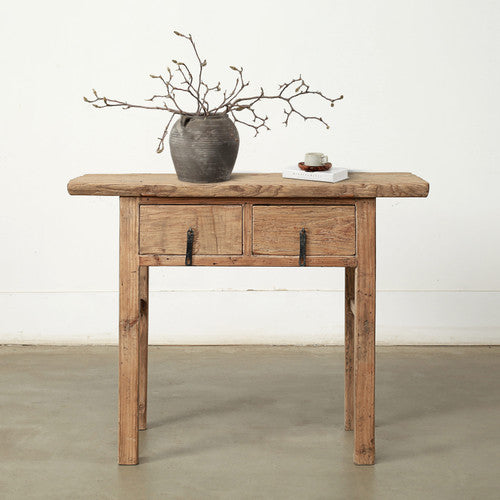 Vintage Entry Table with Two Drawers Elmwood 41.34W18.9D33.46H image 2