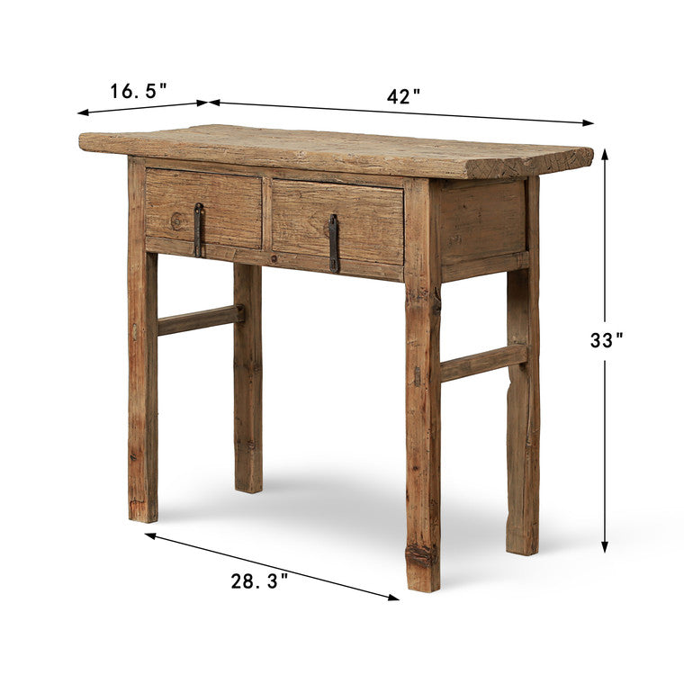 Vintage Entry Table with Two Drawers Elmwood 42.13W16.54D33.46H image 3