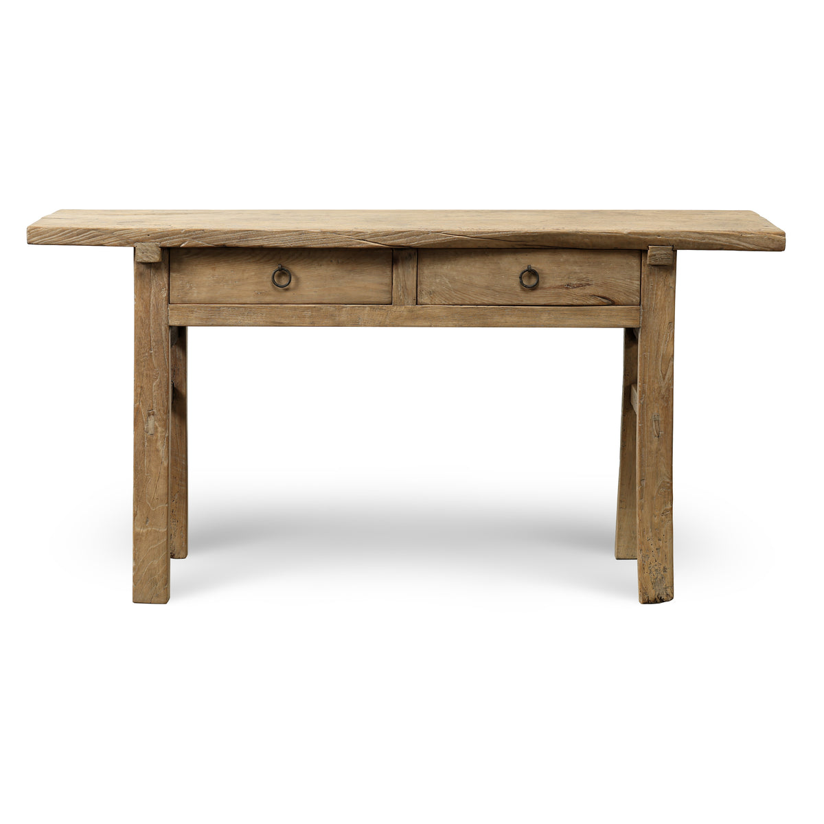 Approx 62" Long 18" Deep Vintage Entry Table with Two Drawers Weathered Natural