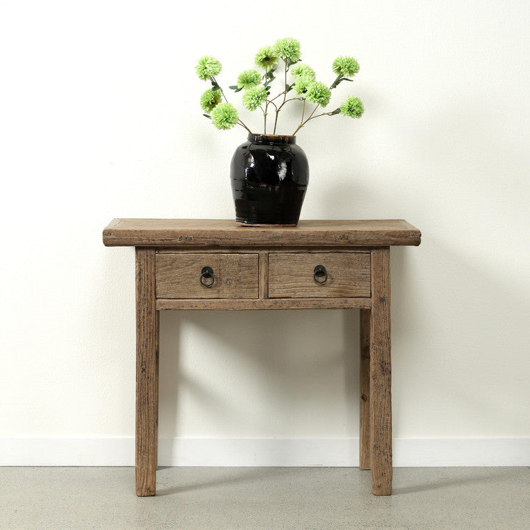 Vintage Entry Table with Two Drawers Elmwood 38.2"W17.7"D32.7"H image 3