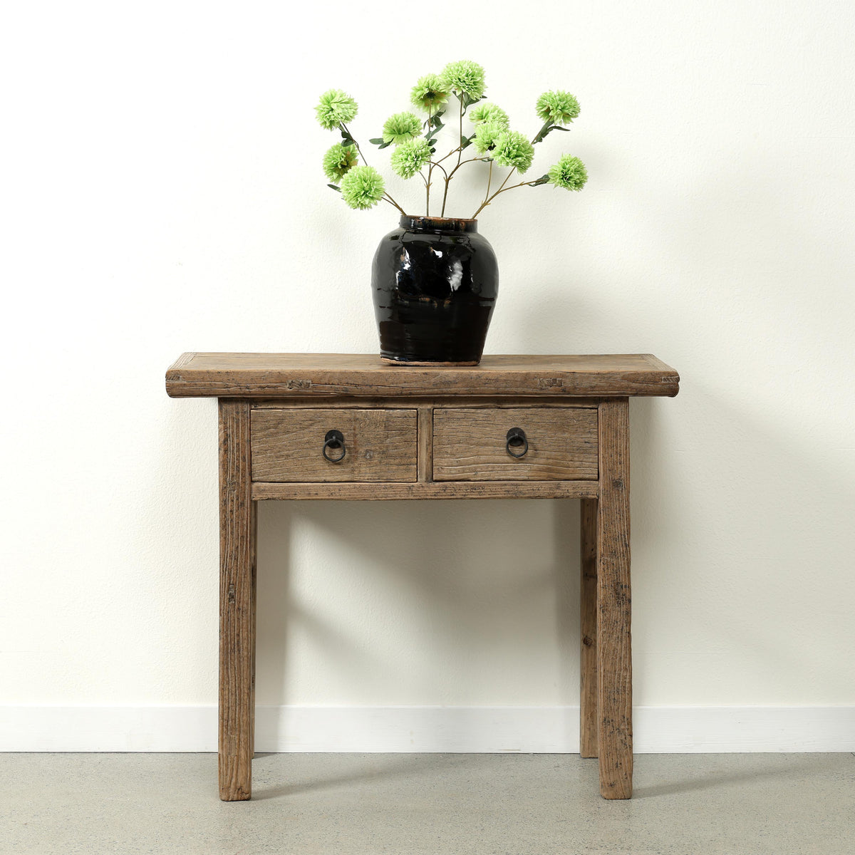 Approx 38" Long 17.7" Deep Vintage Entry Table with Two Drawers, Weathered Natural