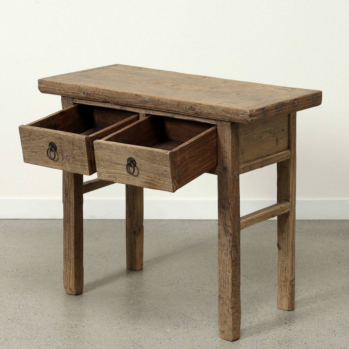 Approx 38" Long 17.7" Deep Vintage Entry Table with Two Drawers, Weathered Natural
