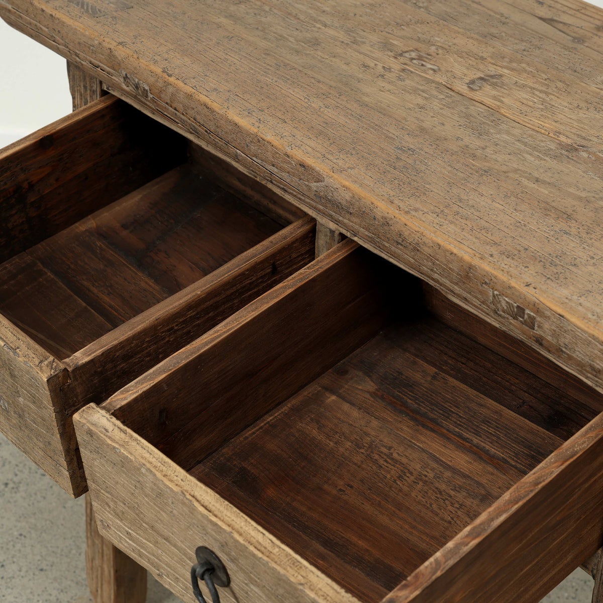 Approx 38" Long 17.7" Deep Vintage Entry Table with Two Drawers, Weathered Natural