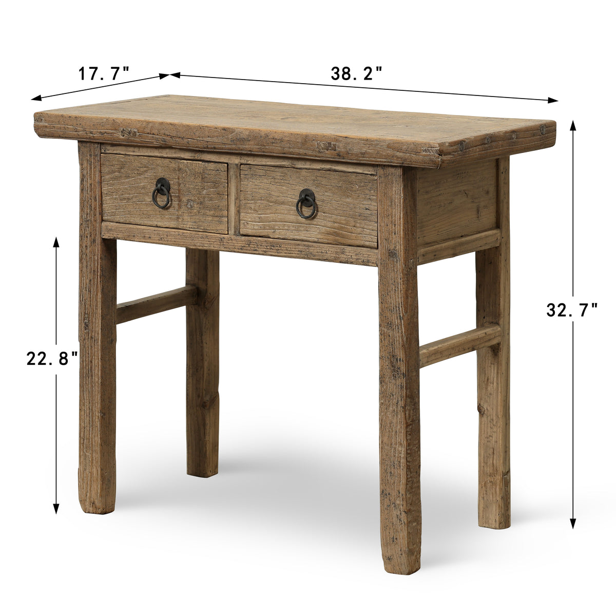 Approx 38" Long 17.7" Deep Vintage Entry Table with Two Drawers, Weathered Natural