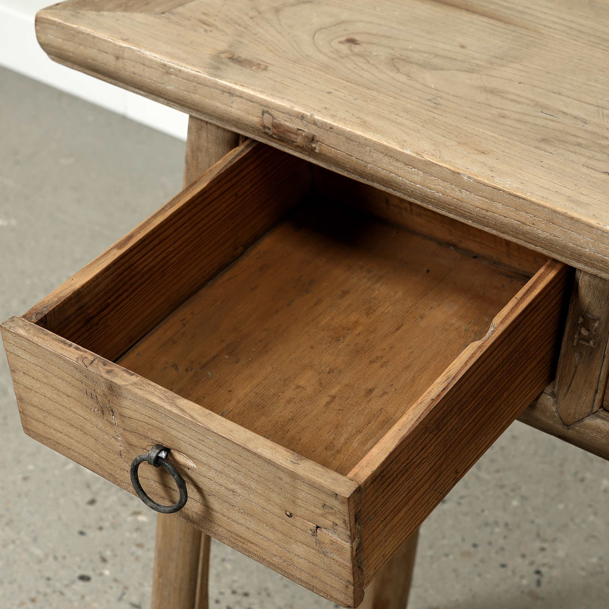 Approx 39" Long 18" Deep Vintage Entry Table with Two Drawers, Weathered Natural