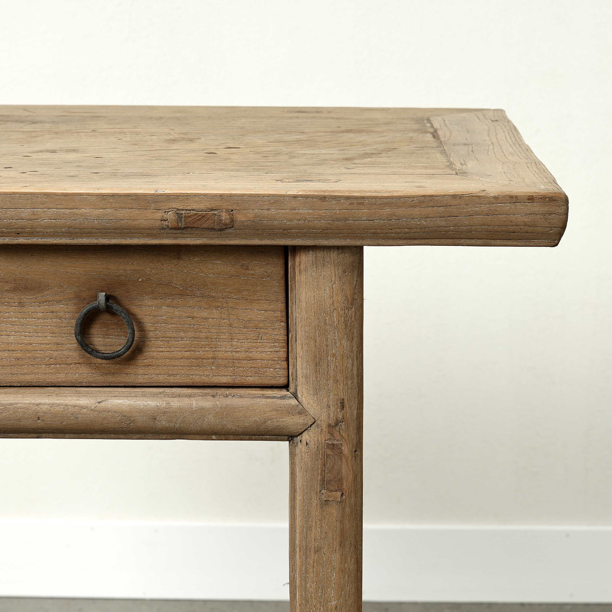Approx 39" Long 18" Deep Vintage Entry Table with Two Drawers, Weathered Natural