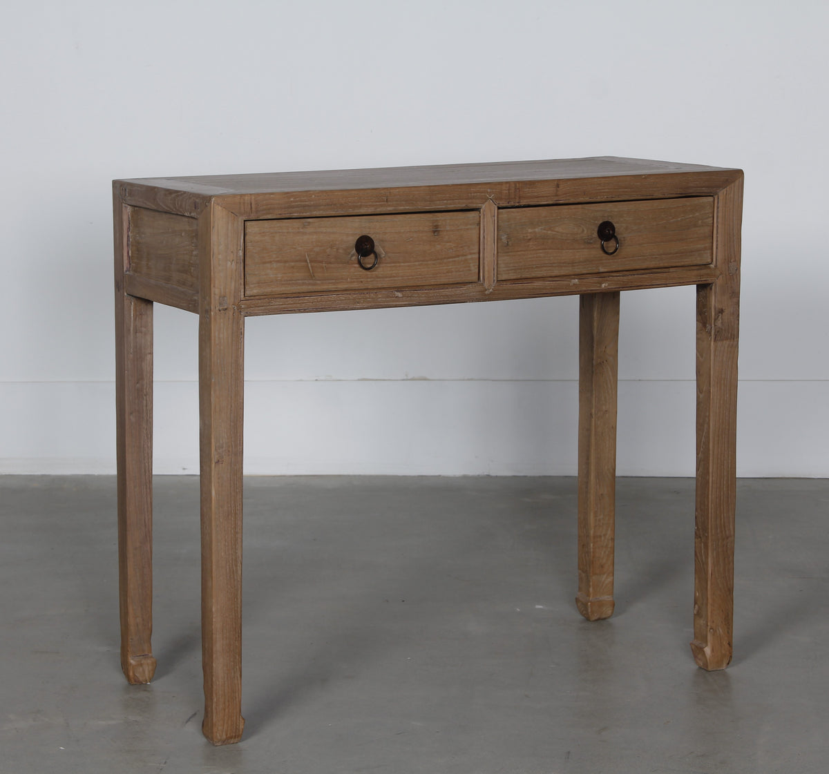 Vintage Ming Style Console Table with Two Drawers Weathered Natura