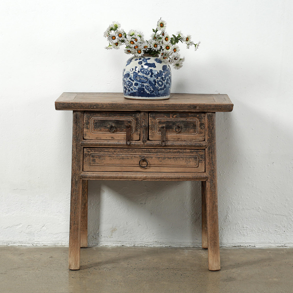 Approx.33" Long 18" Deep Vintage Entry Table with Three Drawers Weathered Natural