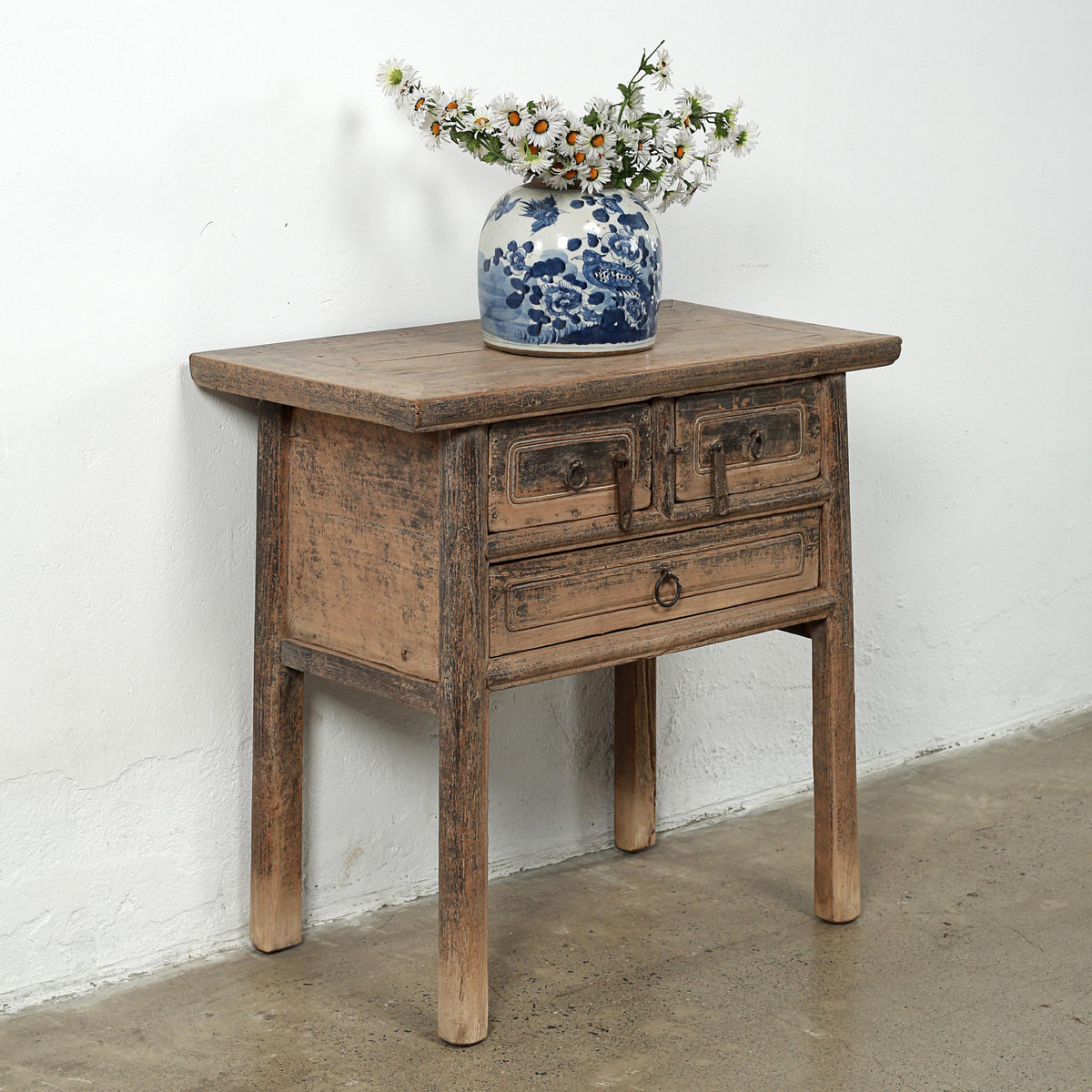 Approx.33" Long 18" Deep Vintage Entry Table with Three Drawers Weathered Natural