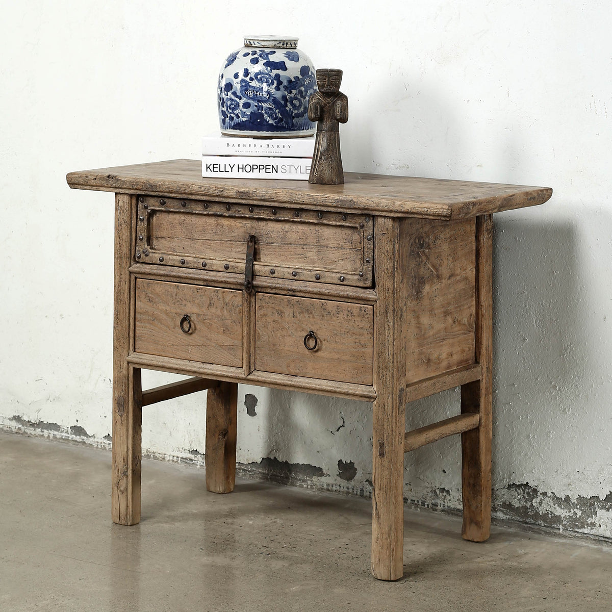 Approx.41" Long 18" Deep Vintage Shanxi Style Entry Table with Three Drawers Weathered Natural