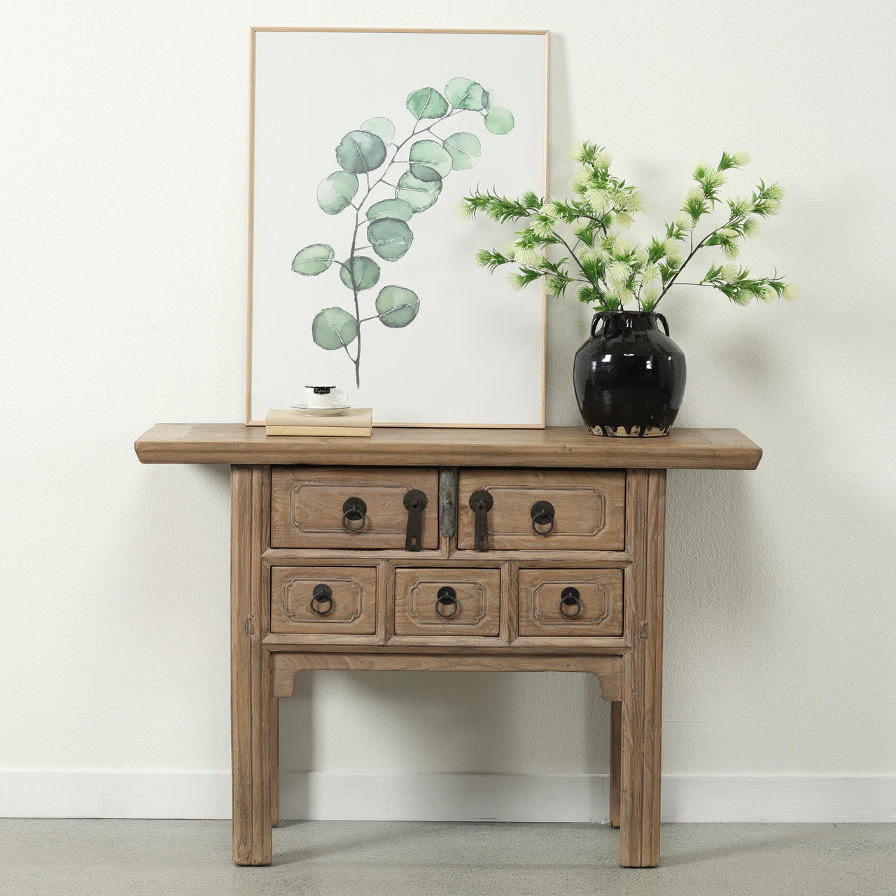 Approx. 47" Wide Vintage Entry Table with Five Drawer Weathered Natural