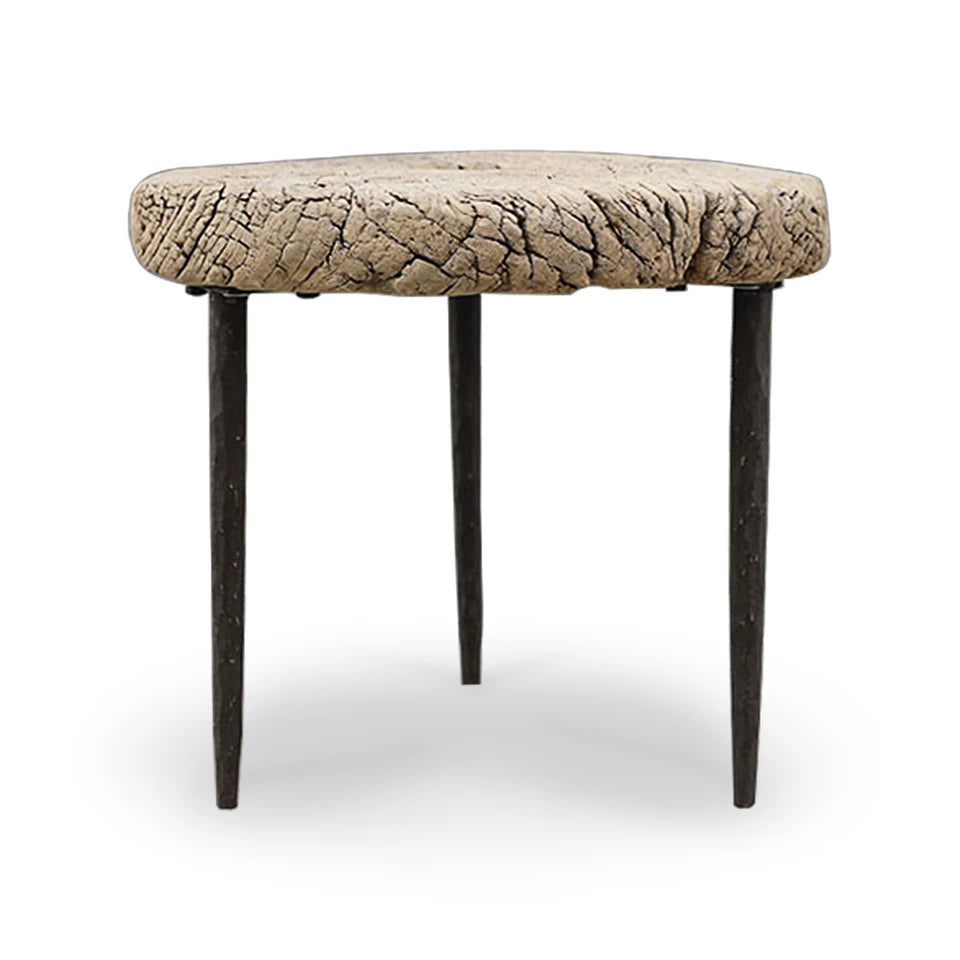 Pair Of Vintage Round Side Tables With Metal Legs | Rustic
