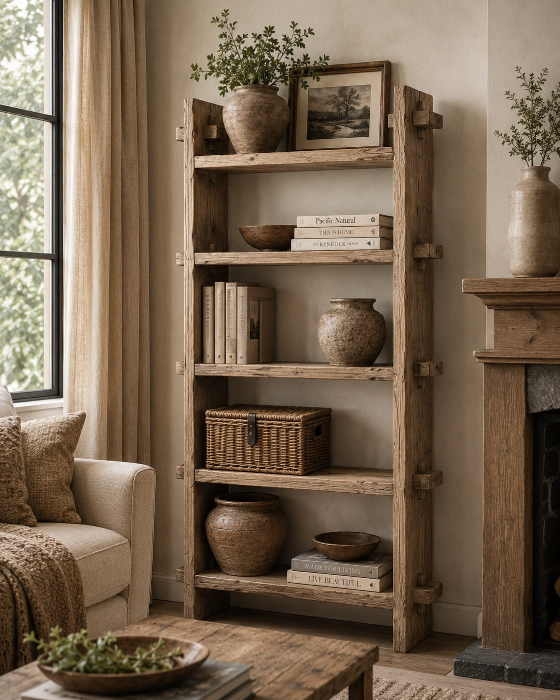 Vintage Shelf Approx. 44x13x83H Weathered natural (Size & color vary)