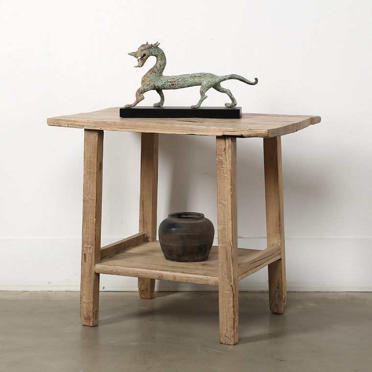 Vintage Side Table with Shelf Weathered Natural 34.3x21.3x31.5H image 3