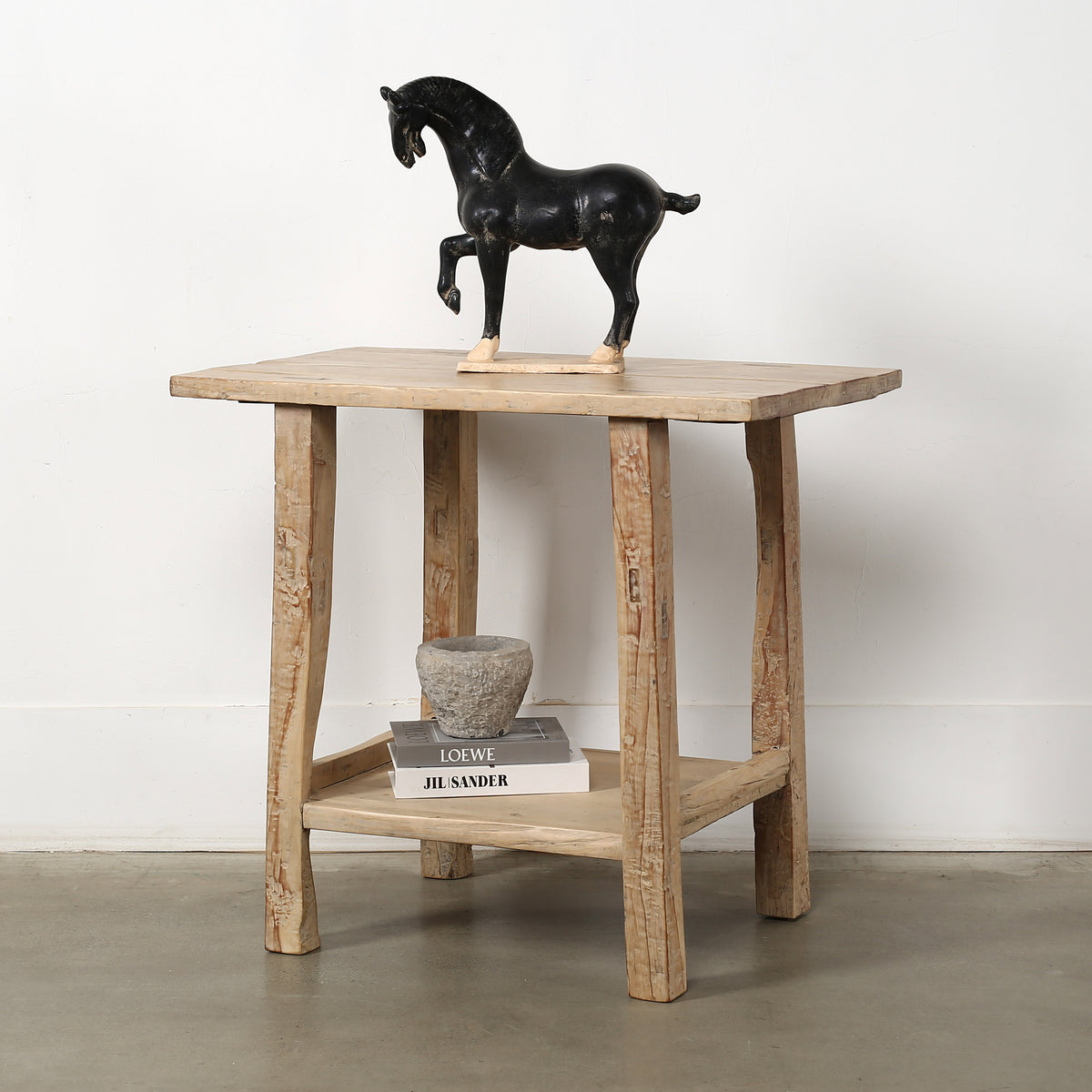 Vintage Side Table with Shelf Weathered Natural 36.2x21.7x31.5H