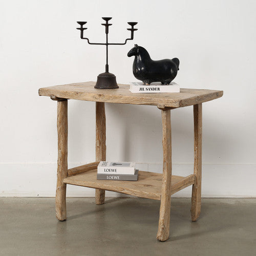 Vintage Side Table with Shelf Weathered Natural 34.3x21.3x31.5H image 2