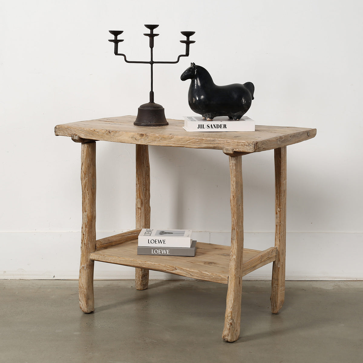 Vintage Side Table with Shelf Weathered Natural 33.5x21.7x31.5H