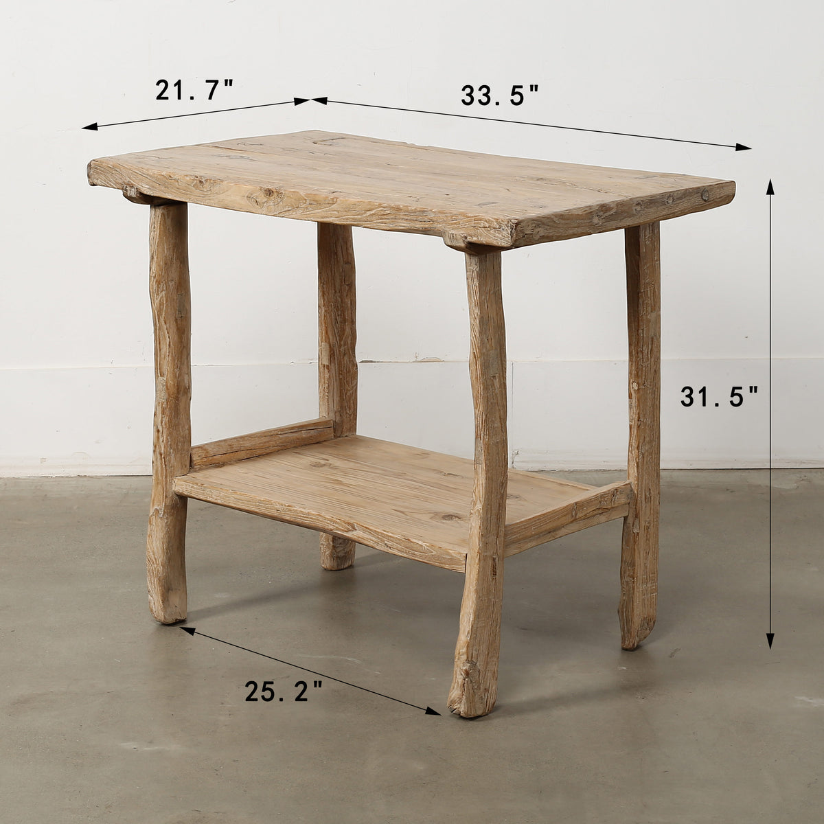 Vintage Side Table with Shelf Weathered Natural 33.5x21.7x31.5H