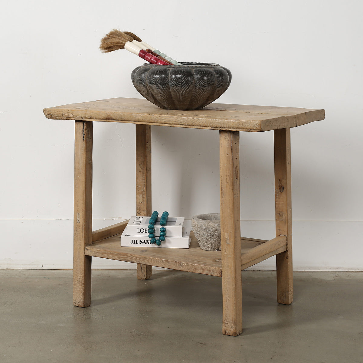 Vintage Side Table with Shelf Weathered Natural 38.2x21.3x31.5H
