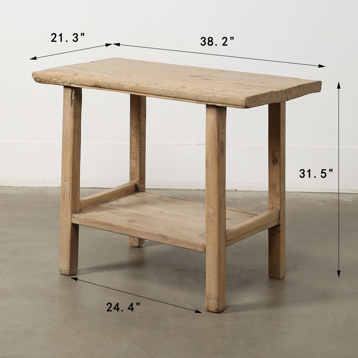 Vintage Side Table with Shelf Weathered Natural 38.2x21.3x31.5H