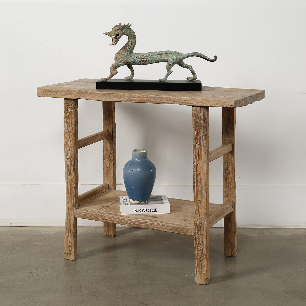 Vintage Side Table with Shelf Weathered Natural 37x16.5x31.5H