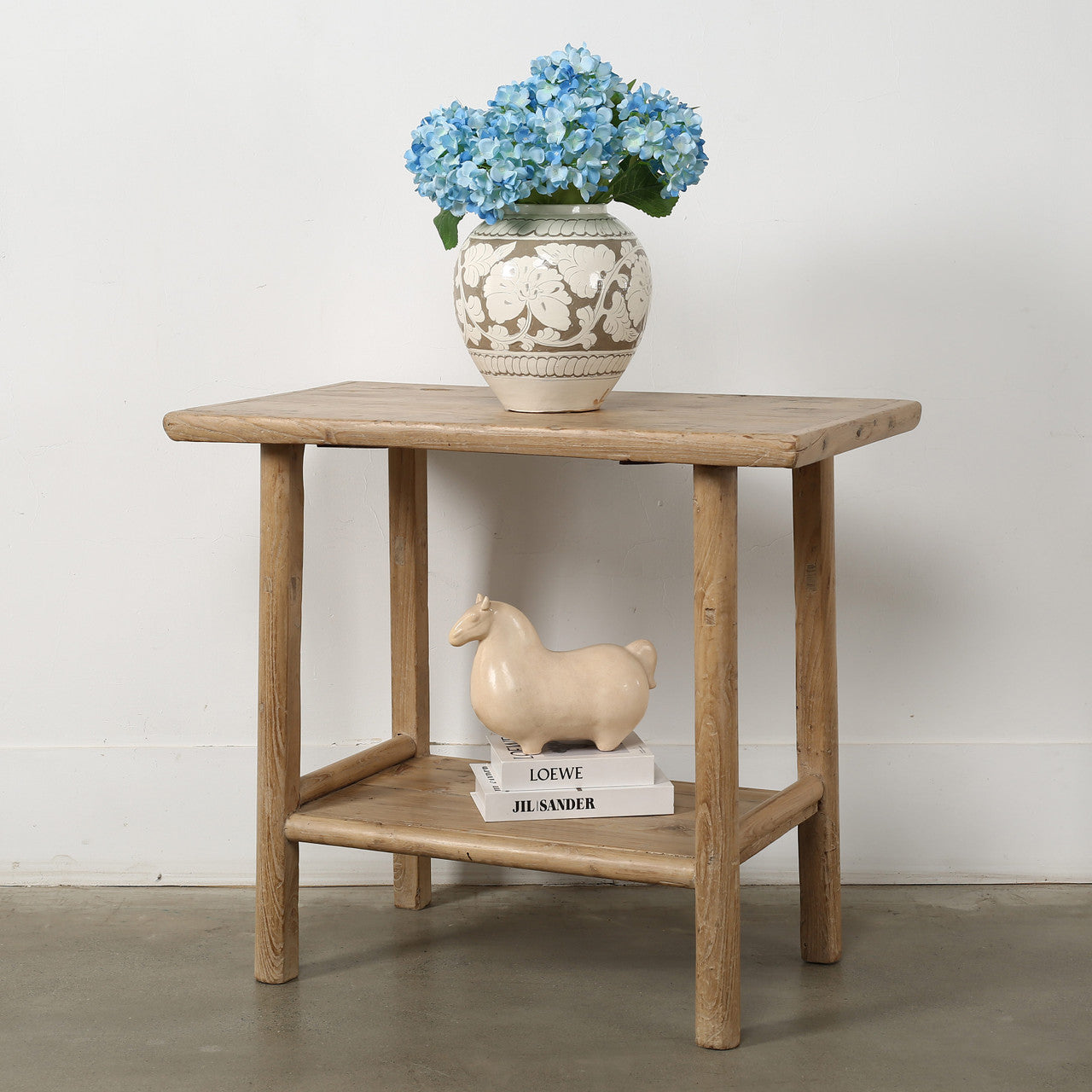 Vintage Side Table with Shelf Weathered Natural 37x21.7x32.7H