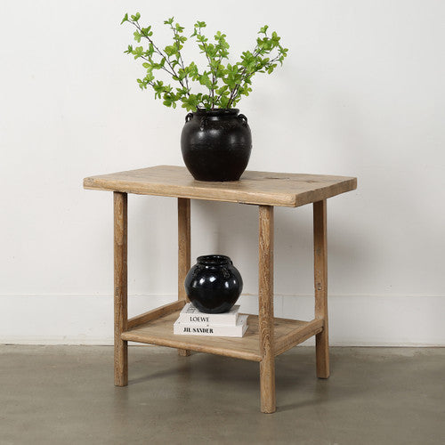 Vintage Side Table with Shelf Weathered Natural 36.2x21.3x32.3H image 2