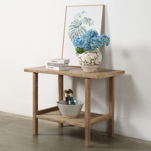 Vintage Side Table with Shelf Weathered Natural 37x21.7x32.7H image 2