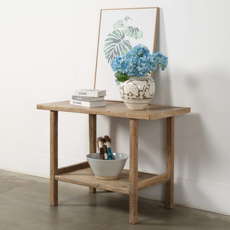 Vintage Side Table with Shelf Weathered Natural 37x21.7x32.7H image 3