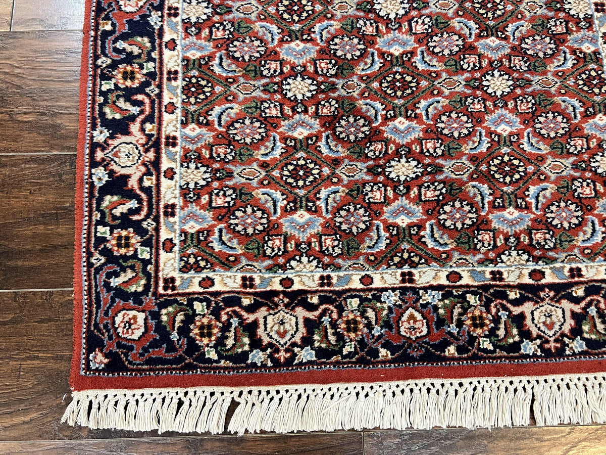 Indo Persian Rug 3x5, Red and Navy Blue, Wool Vintage Handmade Small Carpet 3 x 5 ft, Herati Pattern, Bidjar Rug - Jewel Rugs, view 9