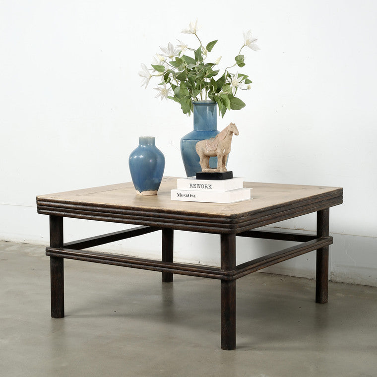 Two Tones Ming Style Antique Square Coffee Table Approx.37 Inches Wide with Distressed Brown Legs. image 3