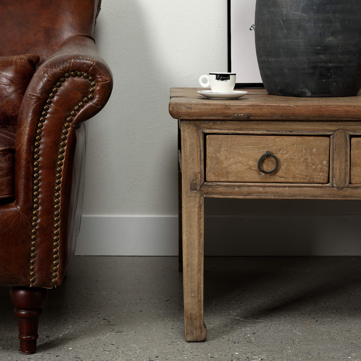 Approx. 27" Wide Square Coffee Table with Two Drawers Wide Weathered Natural